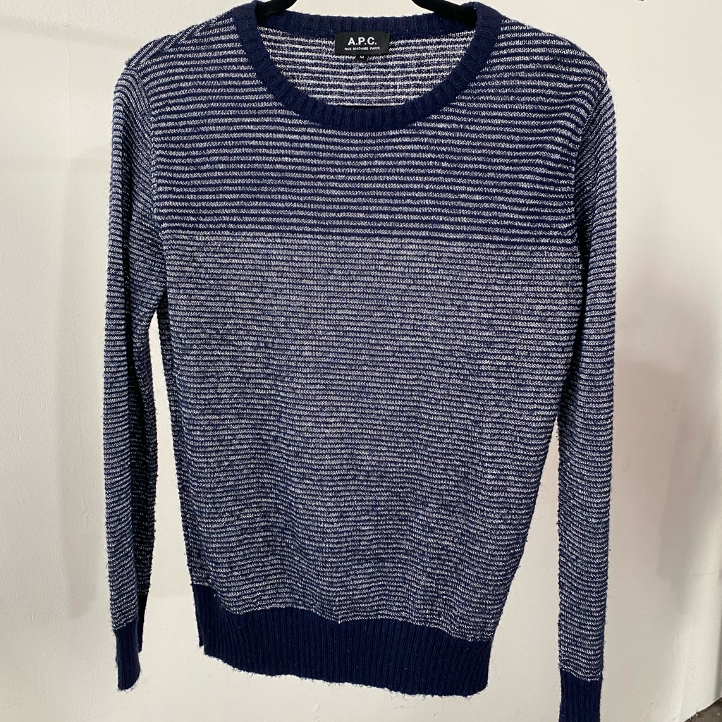 A.P.C. Navy And Silver Stripe Knit Sweater Women's Size Medium